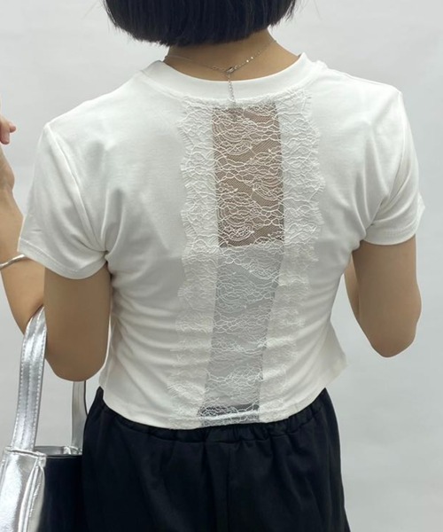 mebole(メボレ)の「バックレースデザインTシャツ(Tシャツ/カットソー・レディース・ホワイト/ブラック・FREE)」の5枚目の写真
