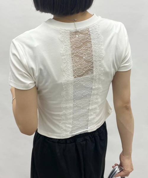 mebole(メボレ)の「バックレースデザインTシャツ(Tシャツ/カットソー・レディース・ホワイト/ブラック・FREE)」の6枚目の写真