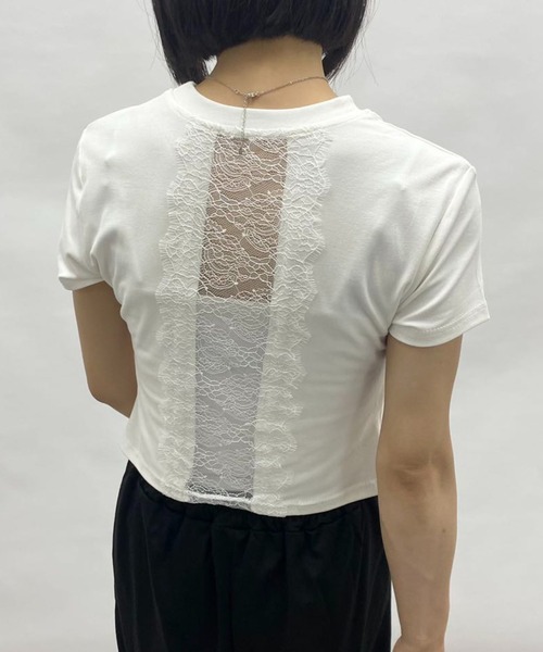 mebole(メボレ)の「バックレースデザインTシャツ(Tシャツ/カットソー・レディース・ホワイト/ブラック・FREE)」の7枚目の写真