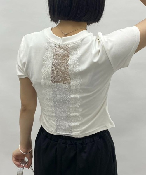 mebole(メボレ)の「バックレースデザインTシャツ(Tシャツ/カットソー・レディース・ホワイト/ブラック・FREE)」の4枚目の写真