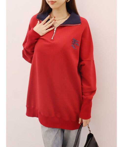 EVRIS(エヴリス)の「ハーフジップスウェットミニワンピース(スウェット・レディース・ホワイト/ブラック/グレー/レッド・FREE)」の1枚目の写真