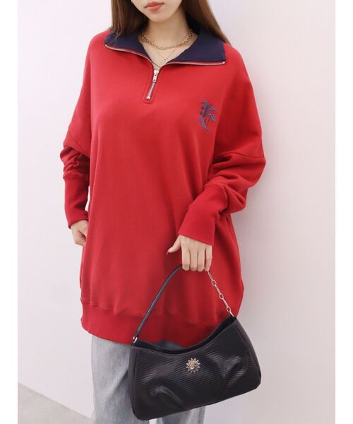 EVRIS(エヴリス)の「ハーフジップスウェットミニワンピース(スウェット・レディース・ホワイト/ブラック/グレー/レッド・FREE)」の13枚目の写真