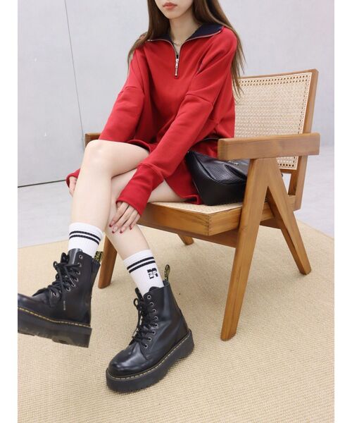 EVRIS(エヴリス)の「ハーフジップスウェットミニワンピース(スウェット・レディース・ホワイト/ブラック/グレー/レッド・FREE)」の18枚目の写真