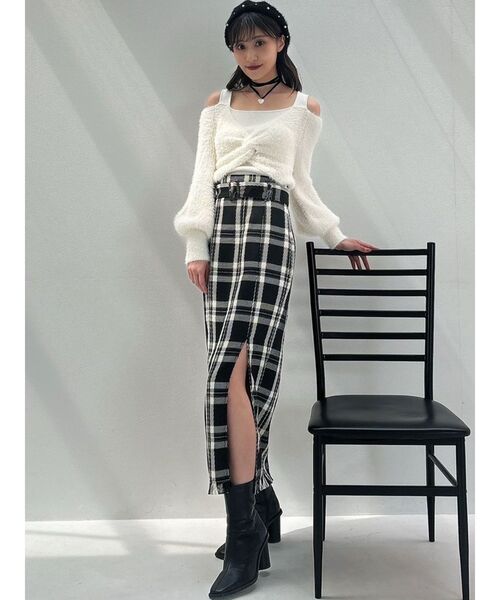 RESEXXY（リゼクシー）の「シャギーレイヤードニットトップス（ニット/セーター・レディース・アイボリー/ブラック/ピンク・FREE）」の6枚目の写真