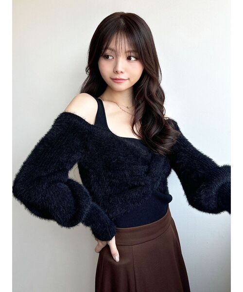 RESEXXY（リゼクシー）の「シャギーレイヤードニットトップス（ニット/セーター・レディース・アイボリー/ブラック/ピンク・FREE）」の13枚目の写真