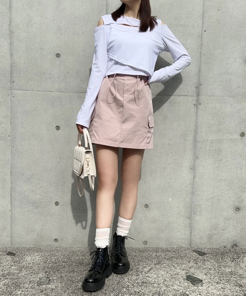 Newlyme（ニューリーミー）の「ドロストミニカーゴスカート（スカート・レディース・ベージュ/ブラック/ベビーピンク・X-LARGE/LARGE/SMALL/MEDIUM）」の11枚目の写真