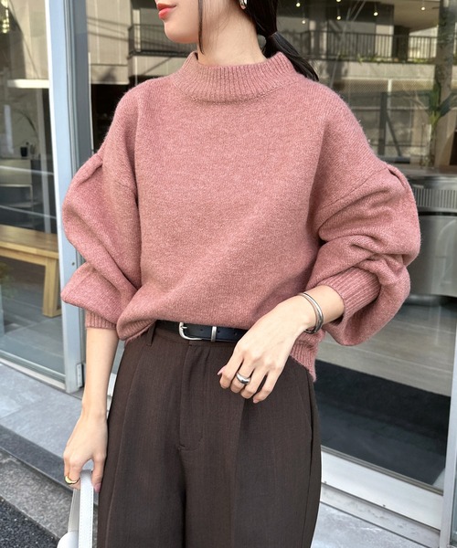 andme(アンドミー)の「【新色追加】袖ボリューム長袖ニットトップス(ニット/セーター・レディース・オートミール/ベージュ/ピンク/ブラック/グレイッシュベージュ/グレー/イエロー/オフホワイト/チャコールグレー/ブルー・F(M))」の10枚目の写真