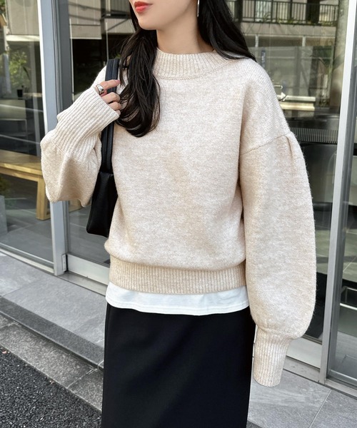 セール】【新色追加】袖ボリューム長袖ニットトップス（ニット