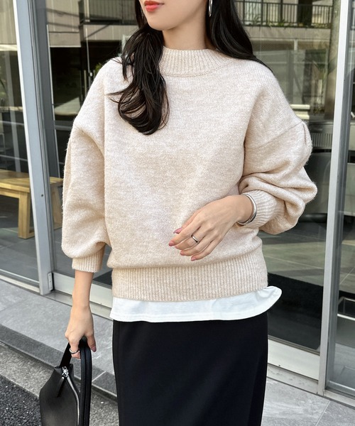 セール】【新色追加】袖ボリューム長袖ニットトップス（ニット