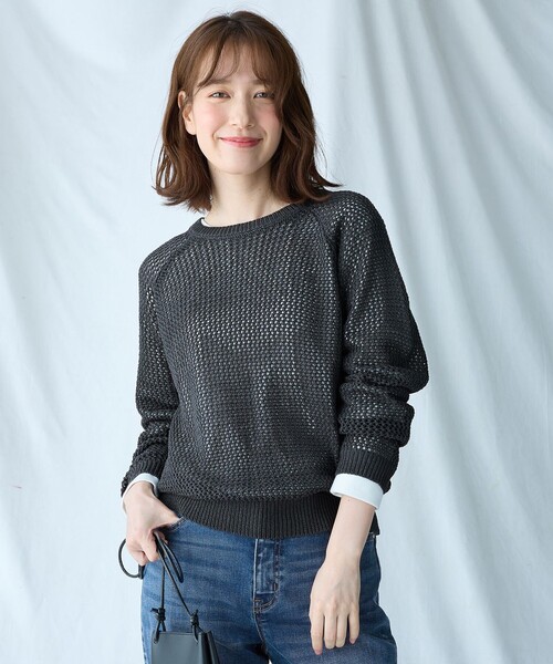 ANY(エニィ)の「ラメニットメッシュプルオーバー(ニット/セーター・レディース・黄土色系/グレー系・F)」の12枚目の写真