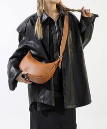 【2種類のハンドル付き♪】半月フォルムのレザーショルダーバッグ/ハンドバッグ