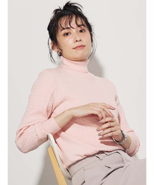 Perfect Suit FActory（パーフェクトスーツファクトリー）の「【洗える】ウール混ケーブルニット　ブラウン/ピンク/ブラック/オフホワイト（ニット/セーター・レディース・ブラック/ライトピンク/オフホワイト/ブラウン・S/M/L）」の4枚目の写真