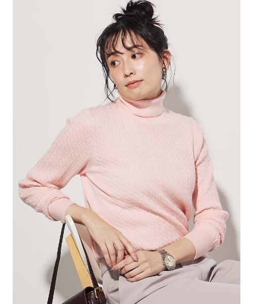 Perfect Suit FActory（パーフェクトスーツファクトリー）の「【洗える】ウール混ケーブルニット　ブラウン/ピンク/ブラック/オフホワイト（ニット/セーター・レディース・ブラック/ライトピンク/オフホワイト/ブラウン・S/M/L）」の5枚目の写真