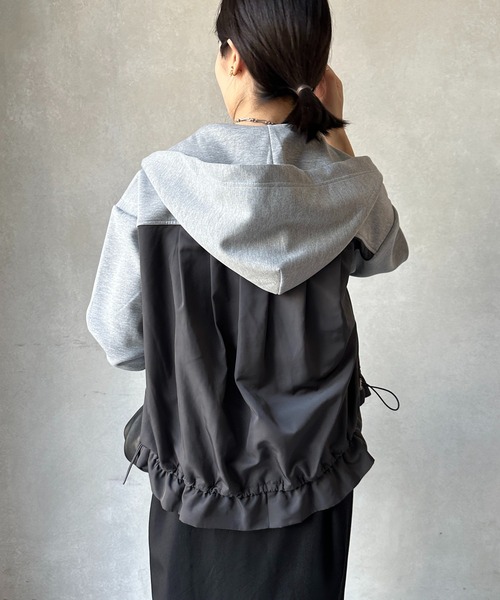 セール】【WEB限定】異素材切替ドロストパーカー（Tシャツ