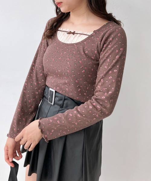 AS KNOW AS plus(アズノゥアズプラス)の「◇チュールドッキングリブメロウプルオーバー(Tシャツ/カットソー・レディース・アイボリー系/ブラウン系/ブラック・FREE)」の3枚目の写真