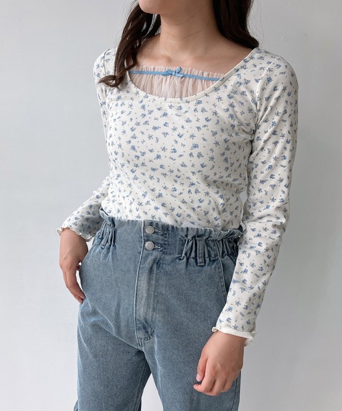 AS KNOW AS plus(アズノゥアズプラス)の「◇チュールドッキングリブメロウプルオーバー(Tシャツ/カットソー・レディース・アイボリー系/ブラウン系/ブラック・FREE)」の1枚目の写真