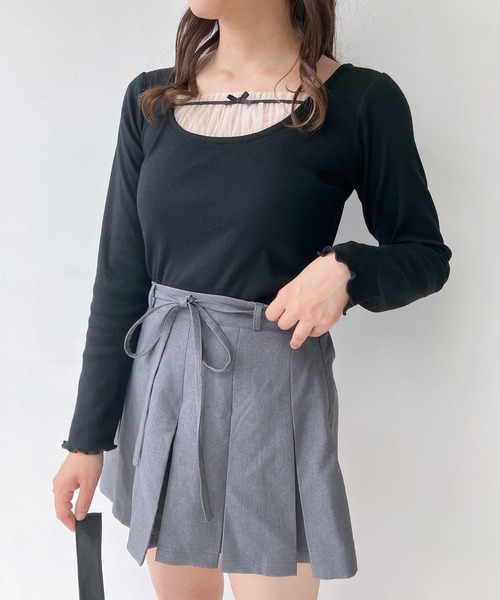 AS KNOW AS plus(アズノゥアズプラス)の「◇チュールドッキングリブメロウプルオーバー(Tシャツ/カットソー・レディース・アイボリー系/ブラウン系/ブラック・FREE)」の2枚目の写真