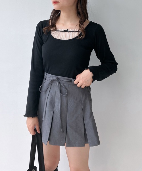AS KNOW AS plus(アズノゥアズプラス)の「◇チュールドッキングリブメロウプルオーバー(Tシャツ/カットソー・レディース・アイボリー系/ブラウン系/ブラック・FREE)」の5枚目の写真