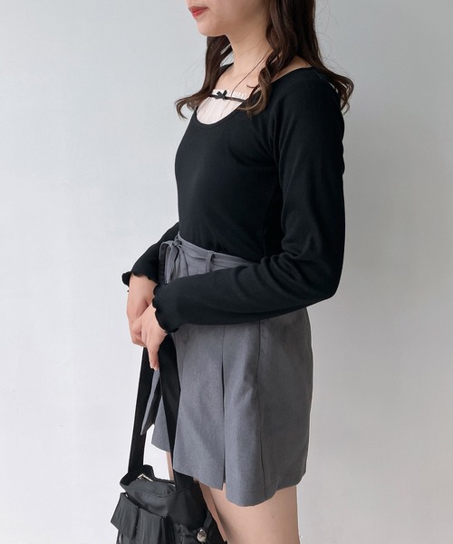 AS KNOW AS plus(アズノゥアズプラス)の「◇チュールドッキングリブメロウプルオーバー(Tシャツ/カットソー・レディース・アイボリー系/ブラウン系/ブラック・FREE)」の6枚目の写真