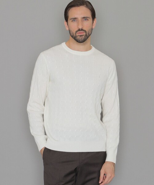 MACKINTOSH LONDON(マッキントッシュ ロンドン)の「【WEB・一部店舗限定】ハイゲージケーブルクルーネックニット(ニット/セーター・メンズ・オフホワイト/グリーン系その他5/ネイビー/ブルー系その他4/オレンジ系その他・M/XL/L)」の2枚目の写真