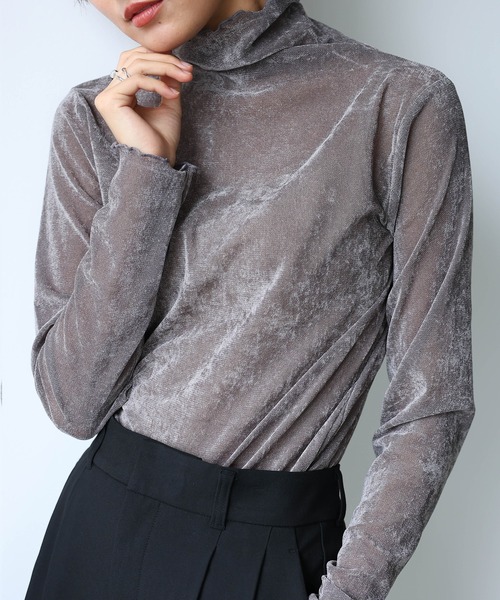 itto...(イット)の「ボトルネックベロアシアートップス(Tシャツ/カットソー・レディース・ブラック/グレー/ブルー・M)」の3枚目の写真