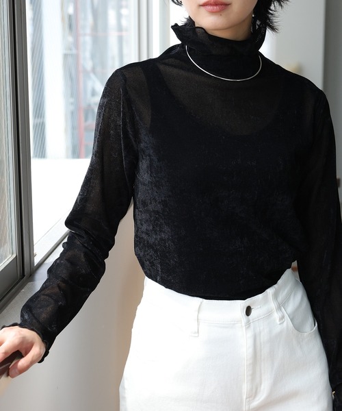 itto...(イット)の「ボトルネックベロアシアートップス(Tシャツ/カットソー・レディース・ブラック/グレー/ブルー・M)」の1枚目の写真