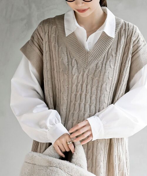 ケーブルニットベストドッキングシャツ（シャツ/ブラウス）｜rps