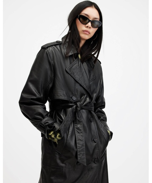 ALLSAINTS(オールセインツ)の「HENDRY RELAXED FIT LEATHER TRENCH COAT | HENDRY リラックス フィット レザー トレンチコート(トレンチコート・レディース・ブラック・M/L/S/XS)」の4枚目の写真