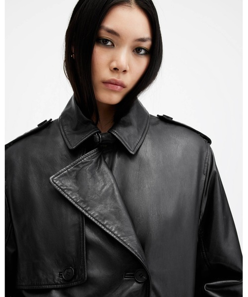 ALLSAINTS(オールセインツ)の「HENDRY RELAXED FIT LEATHER TRENCH COAT | HENDRY リラックス フィット レザー トレンチコート(トレンチコート・レディース・ブラック・M/L/S/XS)」の9枚目の写真