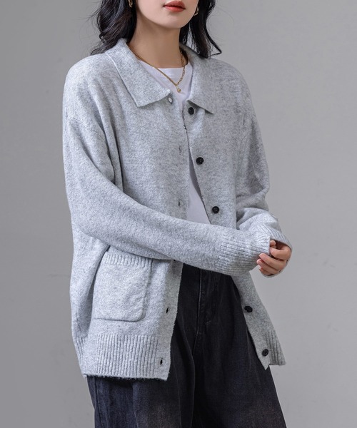 DAY CLOSET(デイ クローゼット)の「2WAYで着こなせる。長袖リブニット襟付きカーディガン レディース(シャツ/ブラウス・レディース・ダークグレー/グリーン/ライトグレー/ブラウン・FREE)」の11枚目の写真