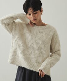 ◆モールフェザーラメケーブルニット【洗濯機洗い可】