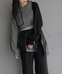 【&g’aime】ブロックバイカラーキーネックリブトップス BLOCK BICOLOR KEYNECK RIB TOPS