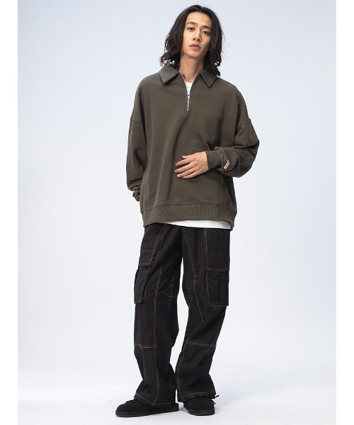 Goodwear(グッドウェア)の「Goodwear ハーフジップ オーバーサイズ トレーナー 衿付き 2W-764208(スウェット・メンズ・ブラック/カーキ・M/L/LL)」の4枚目の写真