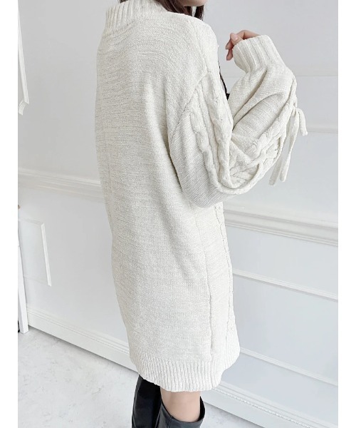 もちもちキラキラ】モールケーブルパールニットワンピース（ワンピース