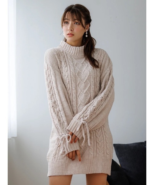 LUDIC PARK(ルディックパーク)の「【もちもちキラキラ】モールケーブルパールニットワンピース(ワンピース・レディース・ピンク/オフホワイト/サックスブルー・M)」の17枚目の写真