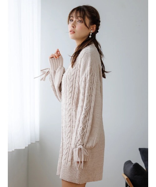 LUDIC PARK(ルディックパーク)の「【もちもちキラキラ】モールケーブルパールニットワンピース(ワンピース・レディース・ピンク/オフホワイト/サックスブルー・M)」の19枚目の写真