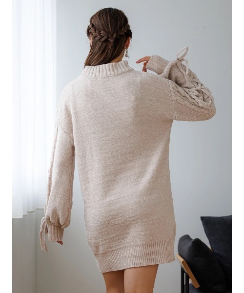 もちもちキラキラ】モールケーブルパールニットワンピース（ワンピース