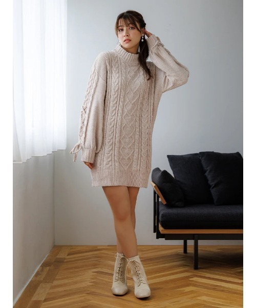 LUDIC PARK(ルディックパーク)の「【もちもちキラキラ】モールケーブルパールニットワンピース(ワンピース・レディース・ピンク/オフホワイト/サックスブルー・M)」の21枚目の写真