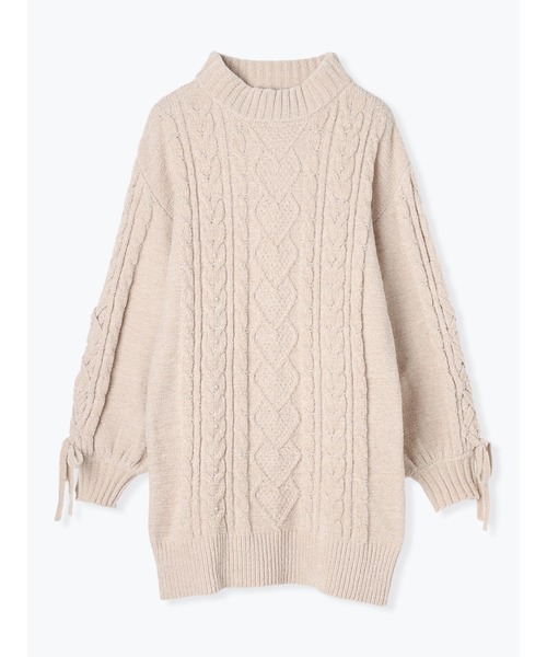 もちもちキラキラ】モールケーブルパールニットワンピース（ワンピース