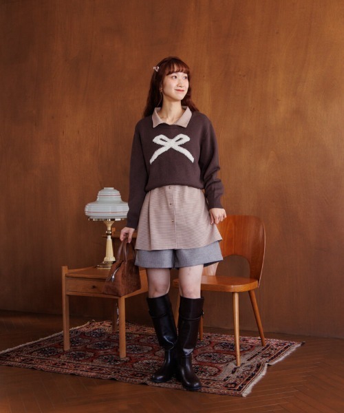 flower(フラワー)の「ポッピングリボンニット(ニット/セーター・レディース・ネイビー/ブラウン・FREE)」の6枚目の写真