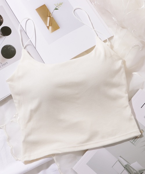 Lace Ladies(レースレディース)の「バック ツイスト カットアウト カップ付き ハーフトップ(キャミソール・レディース・ブラック/モカ/ダークグレー/ホワイト/ライトグレー/グリーン・FREE)」の2枚目の写真