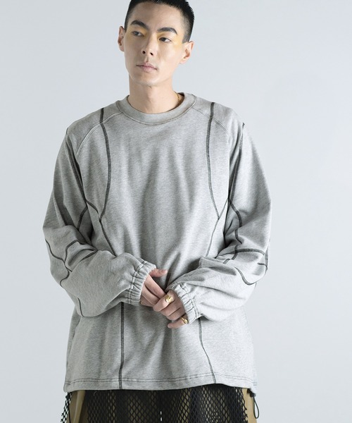 Aphlotus(アプロタス)の「バイカラー シンメトリーステッチデザイン 裏毛 スウェット / トレーナー(スウェット・メンズ・ブラック/アッシュグレー・LARGE/MEDIUM/SMALL)」の12枚目の写真