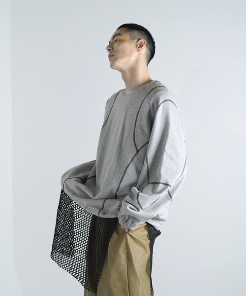 Aphlotus(アプロタス)の「バイカラー シンメトリーステッチデザイン 裏毛 スウェット / トレーナー(スウェット・メンズ・ブラック/アッシュグレー・LARGE/MEDIUM/SMALL)」の14枚目の写真