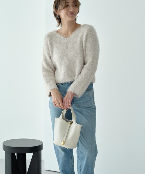 ニット セーター グリッターフェザーVネックニットPO レディース グリッターフェザーVネックニットPO（ニット/セーター）｜Mia