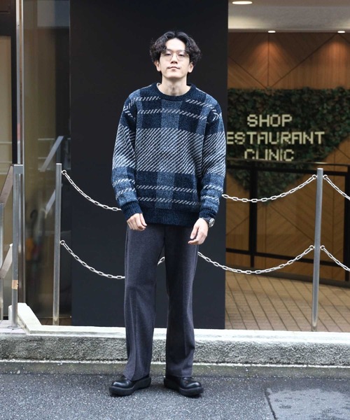 Right-on（ライトオン）の「チェックモール クルーネックニット（ニット/セーター・メンズ・ブルー/グリーン・M/L/XL）」の7枚目の写真