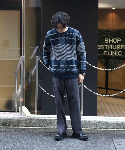 Right-on（ライトオン）の「チェックモール クルーネックニット（ニット/セーター・メンズ・ブルー/グリーン・M/L/XL）」の8枚目の写真