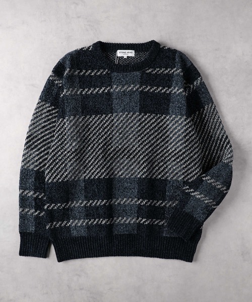 Right-on（ライトオン）の「チェックモール クルーネックニット（ニット/セーター・メンズ・ブルー/グリーン・M/L/XL）」の9枚目の写真