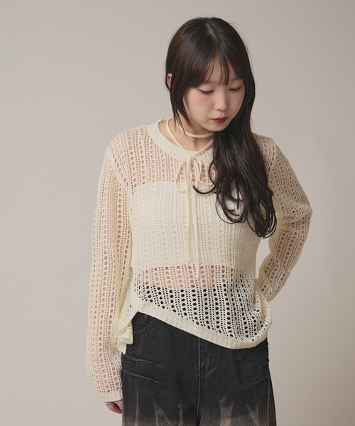 BLANK (ブランク)の「▲Sheer Loose Knit /シア―ルーズニット 秋物 秋服 2026年秋冬 冬服(ニット/セーター・レディース・グレー/ブラック/ホワイト/ベージュ/モカ・FREE)」の12枚目の写真