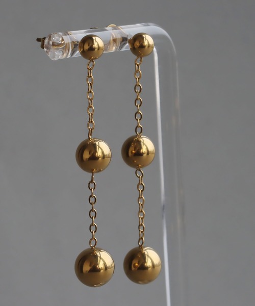 abaskdesign(アバスクデザイン)の「金属アレルギー対応 ロングメタルボールピアス(ピアス(両耳用)・レディース・ゴールド・FREE)」の6枚目の写真