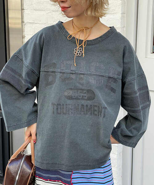HELLO.SANFRANCISCO（ハローサンフランシスコ）の「【HELLO.SANFRANCISCO/ハローサンフランシスコ】ピグメントロゴTEE（Tシャツ/カットソー・レディース・チャコールグレー/オフホワイト/レッド・ONE SIZE）」の12枚目の写真